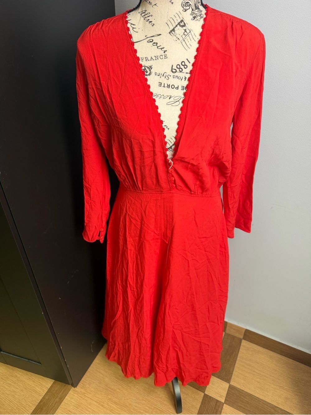 NWT Forte_Forte Red Silk Blend Midi Dress Deep V  Made in Italy Size 2 = US 6